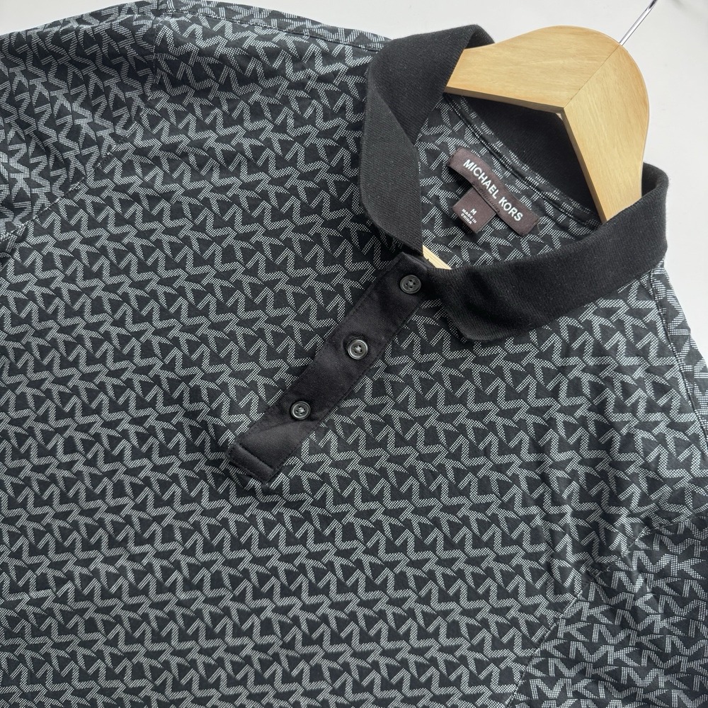 Michael Kors Men's Black MK Signature Logo Polo Shirt Medium